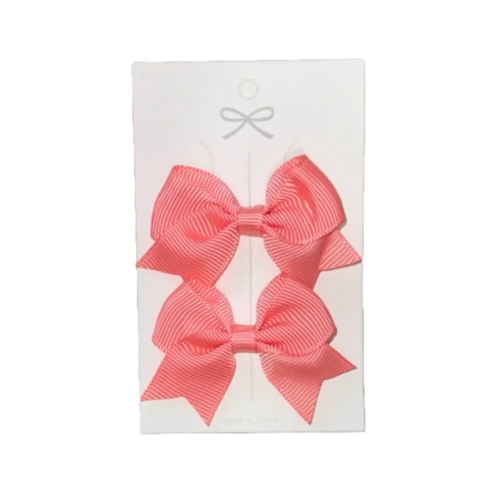 Grosgrain Hair Bow Clips Coral Pink /Set of 2 Universal Hair Accessories NEW